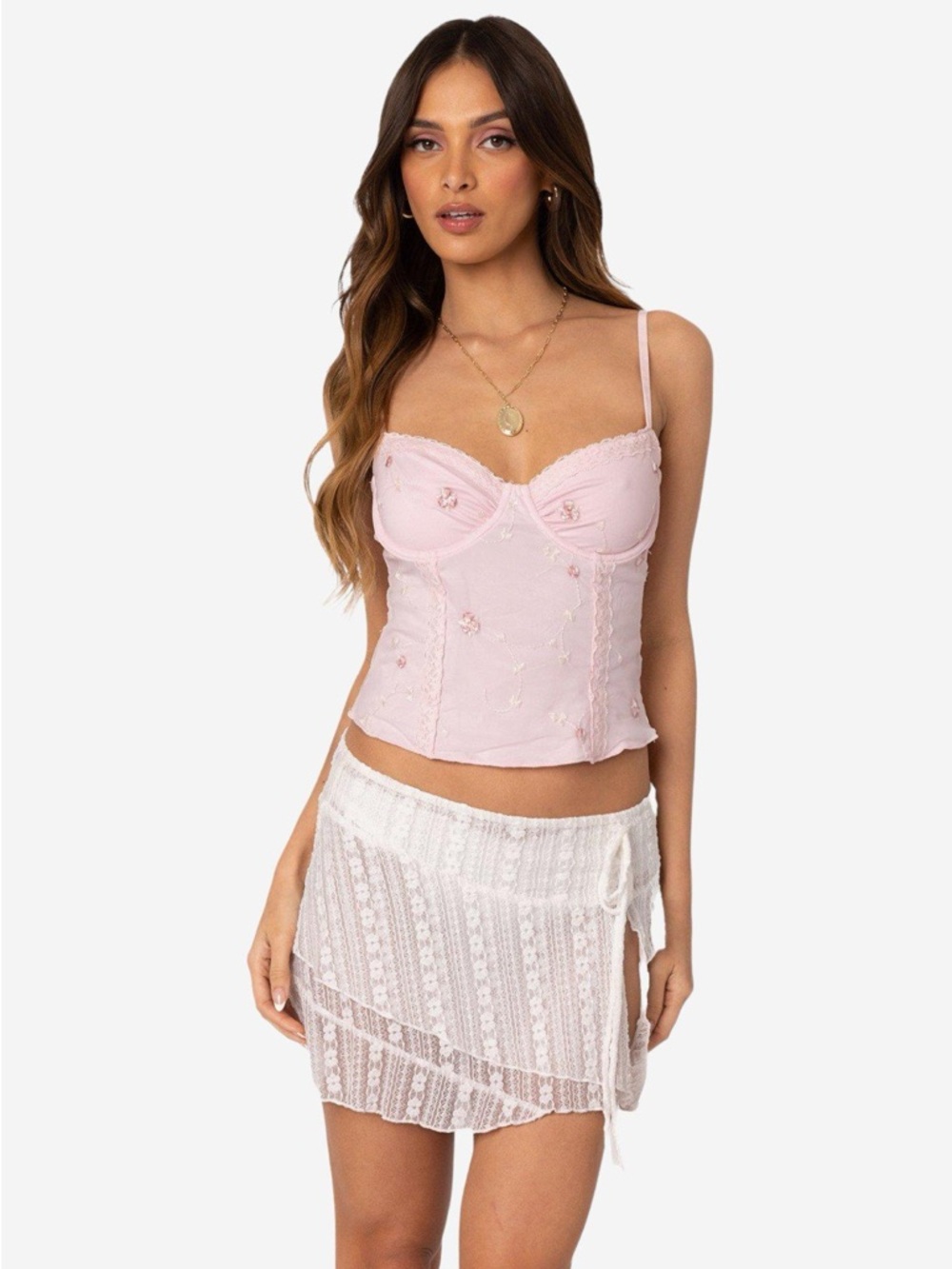 Edikted Victoria Embroidered Mesh Bra Top